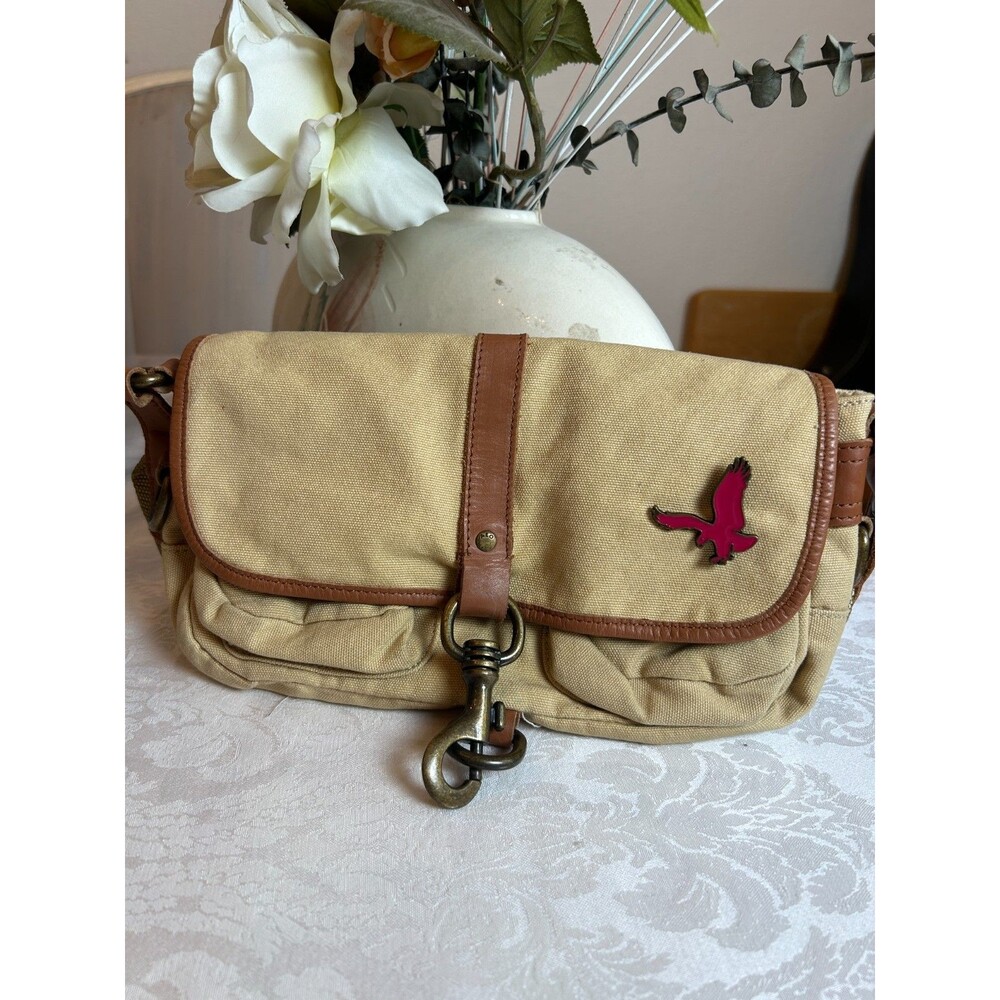 American Eagle Outfitters Canvas Messenger Shoulder Bag – Tan 10.5" x 6.5"